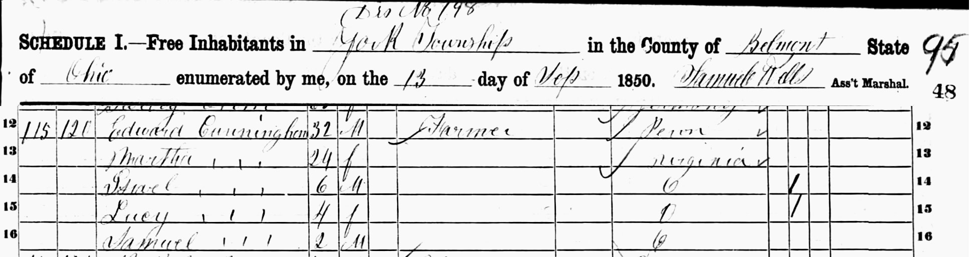 Edward Cunningham 1850 census Ohio