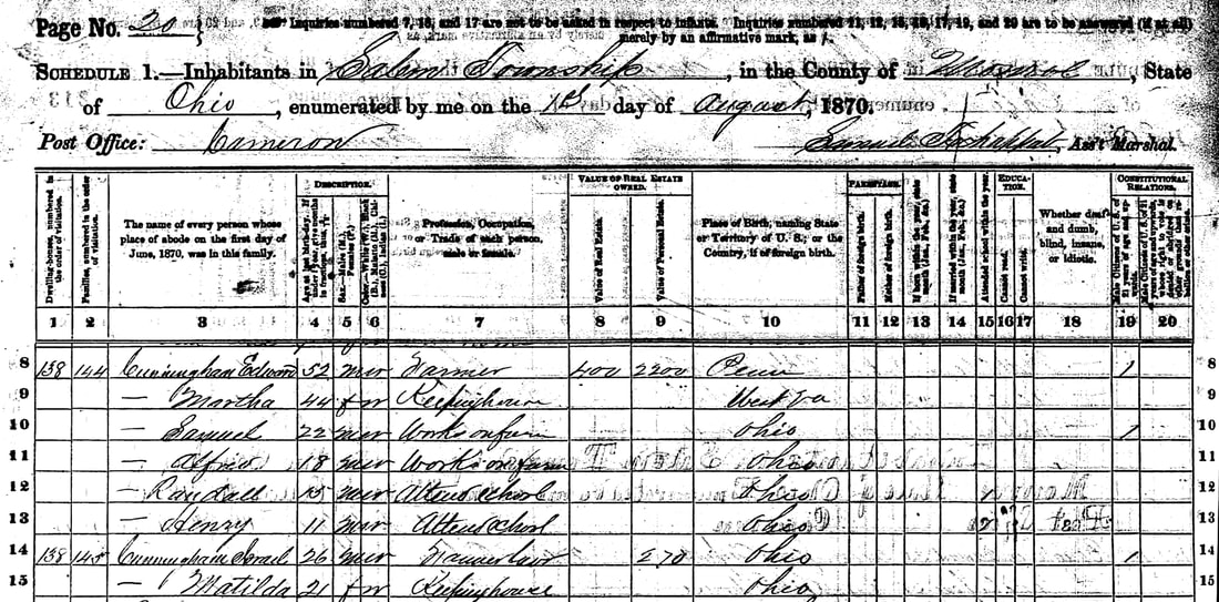 Edward Cunningham 1870 census Ohio