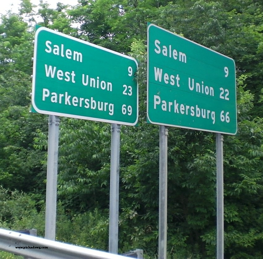 miles to Salem, West Union, Parkersburg West Virginia